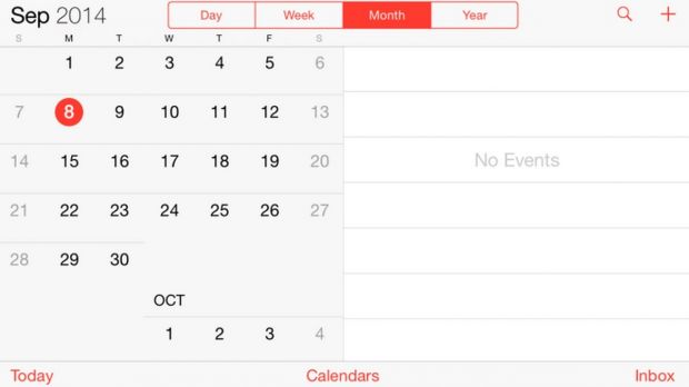 Calendar app in landscape mode