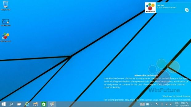 Windows 9 desktop, now with a Start menu and notification center