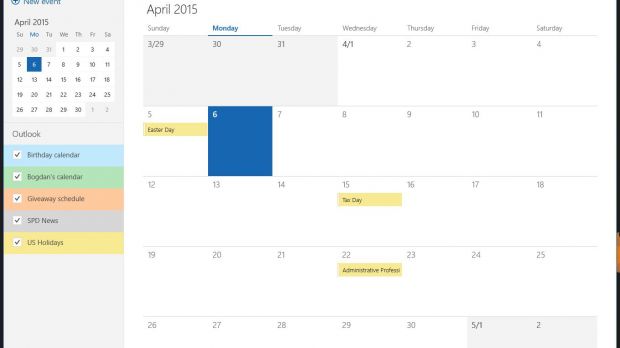 Windows 10 build 10051 Calendar app