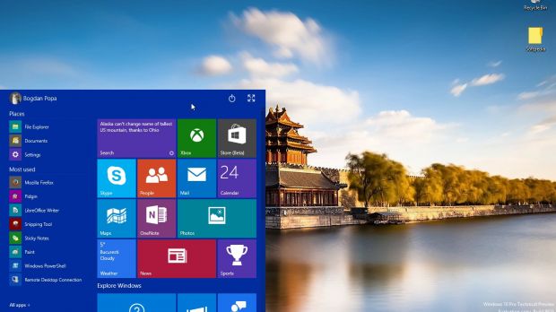 Windows 10 Start menu default look