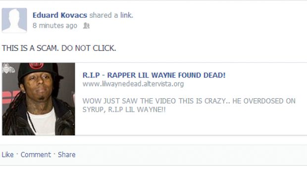 Lil Wayne death scam on Facebook