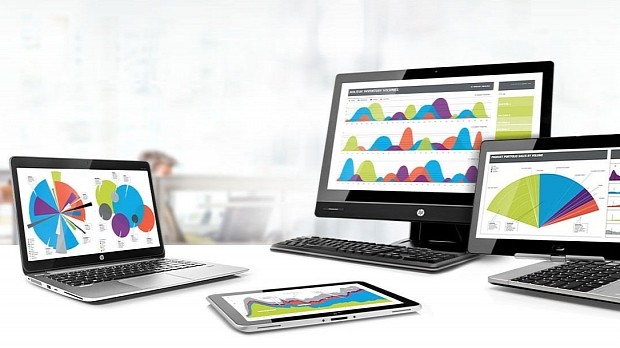 HP EliteBook laptop next to other Elite-series systems