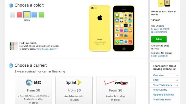 iPhone 5c on the Apple online store