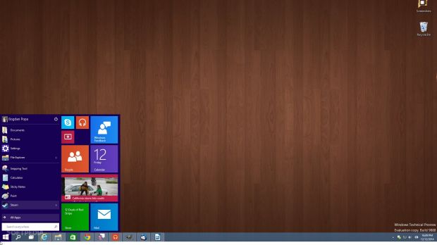 Start menu design in Windows 10