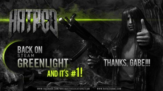 HATRED is now #1 on Steam Greenlight