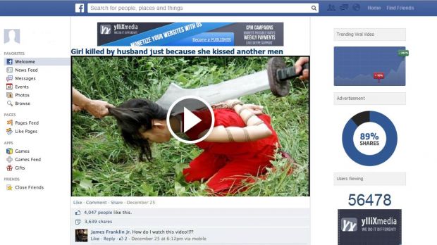 Fake page claiming to play the gruesome video