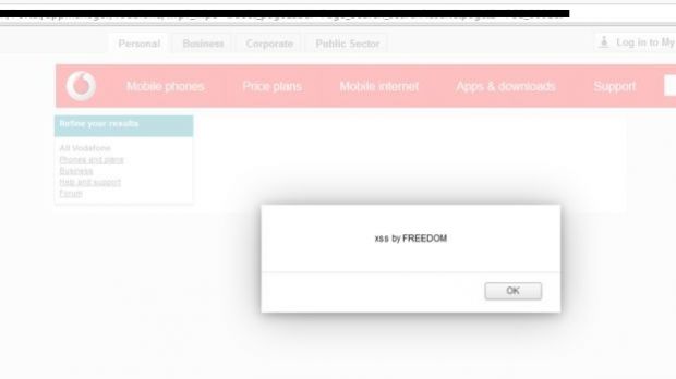 XSS found by Freedom on Vodafone site