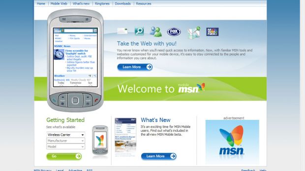 The MSN Mobile homepage