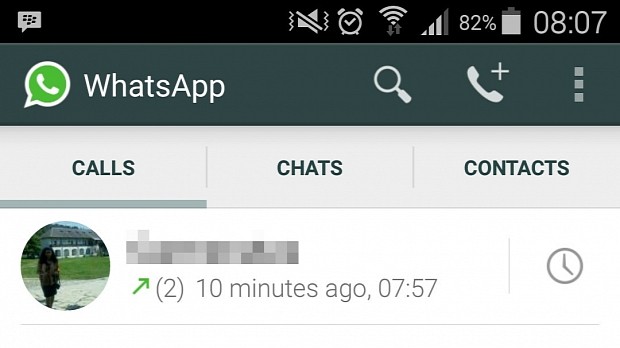 WhatsApp Messenger "Calls" tab
