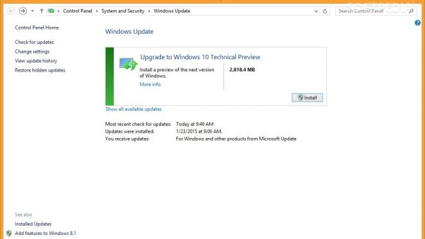 Windows 10 update in Windows 8.1