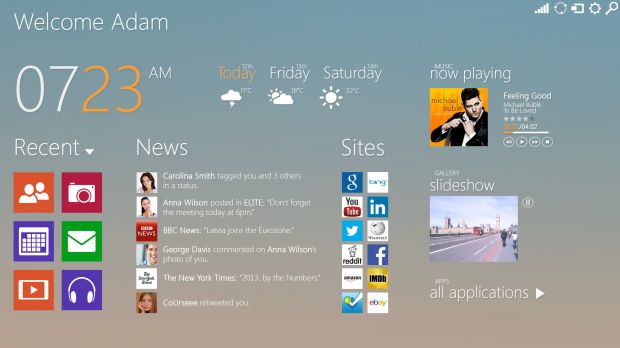 The Start screen has been revised in this Windows 9 concept