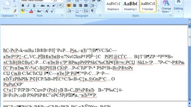 Scrambled text in malicious Word file