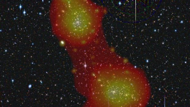 Composite image of the filament linking together the two galaxy clusters