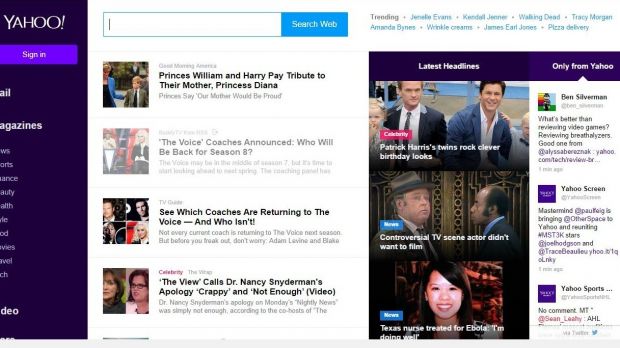 Here's Yahoo new home page, with side panel, news section, headlines and the Twitter feed
