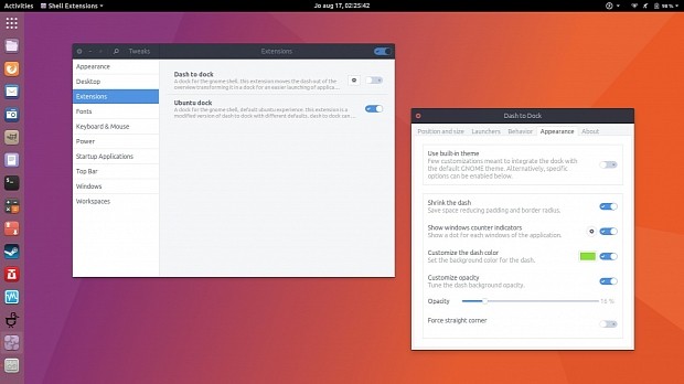 Ubuntu Dock on the left side of the screen