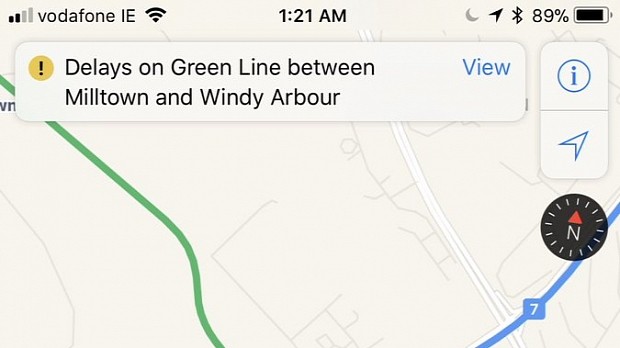 Apple Maps showing public transit direction in Ireland