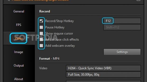 Configure settings in the General tab of Bandicam Screen Recorder