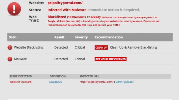 Sucuri SiteCheck for an infected site
