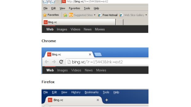 Bing.vc in IE, Chrome, and Firefox