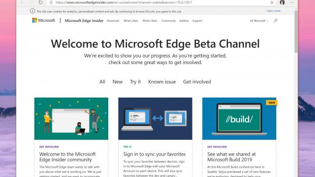 Microsoft Edge beta for Windows 10