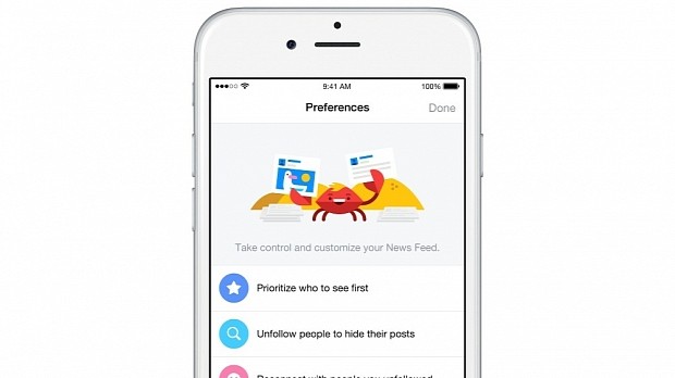 Updated Facebook news feed preferences for iOS app