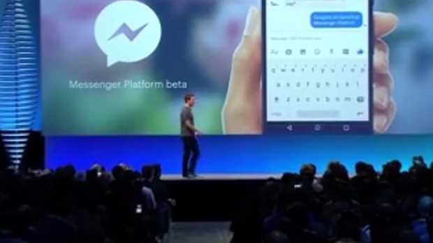 Mark Zuckerberg announcing "bots for Messenger" at F8 2016
