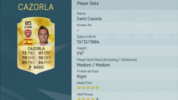 FIFA 16 Cazorla rating