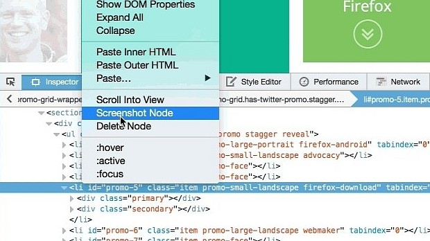 Firefox 41 lets you take a screenshot of a single HTML DOM element