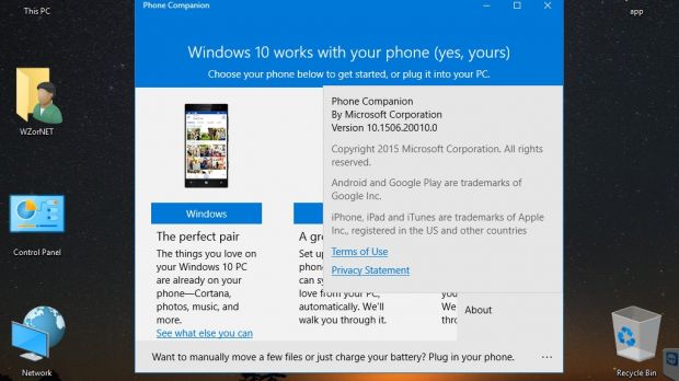 Phone Companion in Windows 10 build 10154