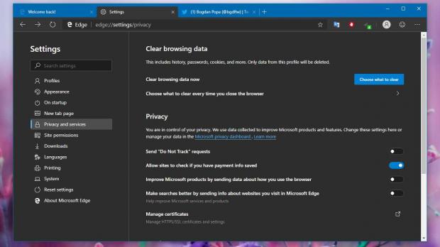 Privacy settings in Microsoft Edge