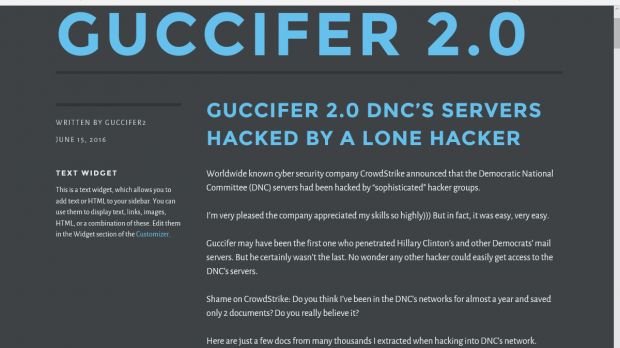 Screenshot of Guccifer's blog