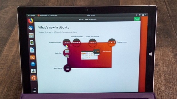 Ubuntu 18.04 LTS running on Microsoft Surface Pro 3