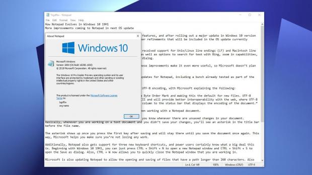 Notepad in Windows 10 19H1