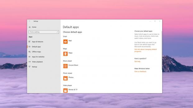 Default apps in Windows 10