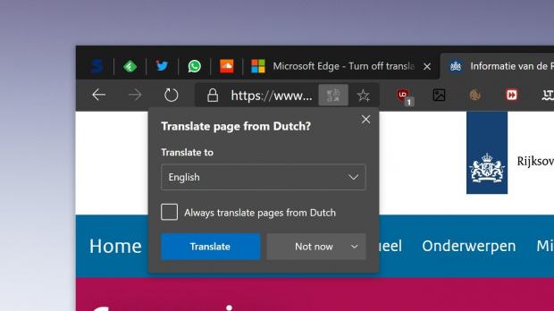Microsoft Edge translate options