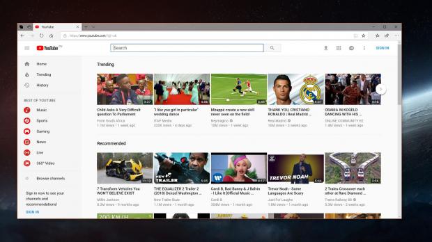 What the new YouTube looks like in Microsoft Edge