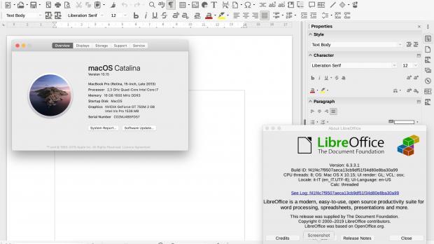 LibreOffice running on macOS Catalina