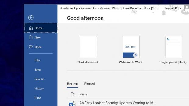 Setting a password in Microsoft Word