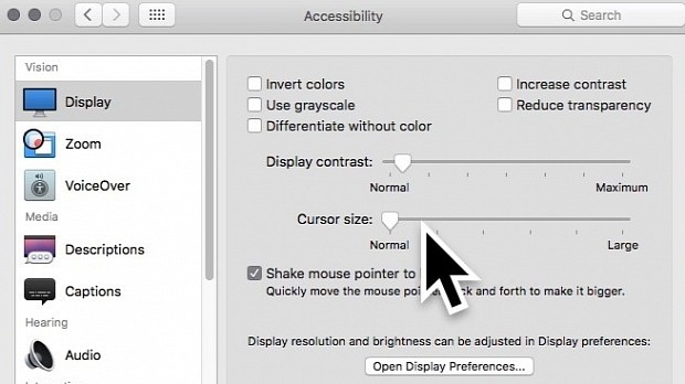 Mouse pointer zooming in on OS X El Capitan