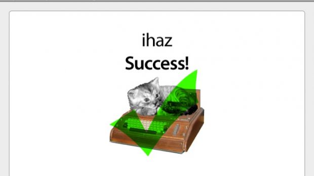 PwnageTool shows an "ihaz Success!" screen as it completes the hacking of an IPSW update / restore file