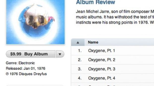 iTunes Store listing Jean Michel Jarre's flagship album, Oxygene - Preview All button highlighted