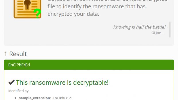 ID Ransomware service detecting the EnCiPhErEd ransomware variant