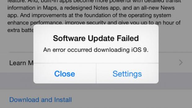 The error experienced when download iOS 9