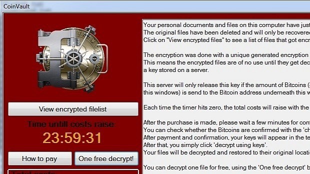 Computer infected with CoinVault ransomware