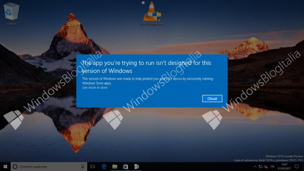 Error displayed when trying to launch Win32 app