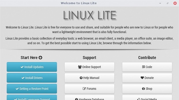 Lite Welcome in Linux Lite 3.4