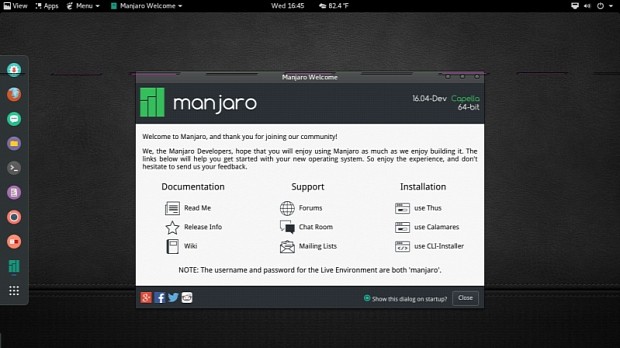 Manjaro Linux GNOME 16.04 Community Edition