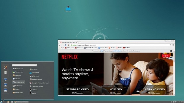 Cinnamon 2.6.13 desktop with Netflix running