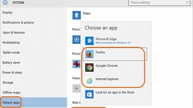 How to change the default web browser from Microsoft Edge to something else