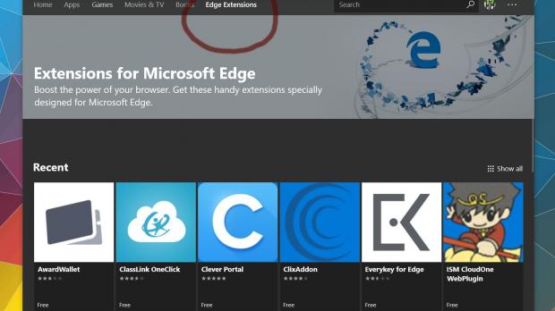 The new extensions category in the Microsoft Store